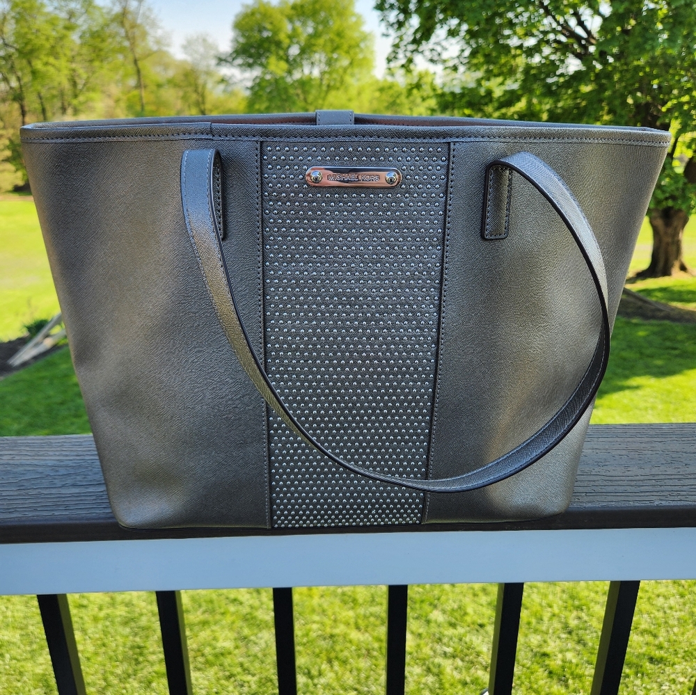 Michael Kors Microstud Center Stripe Medium Travel Tote